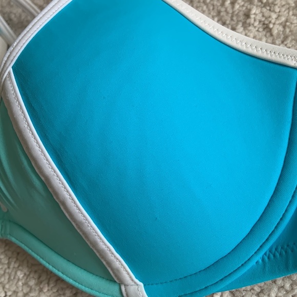 VS Pink Blue Seafoam White Trim Cage Front Strappy Bikini Top - Picture 7 of 7